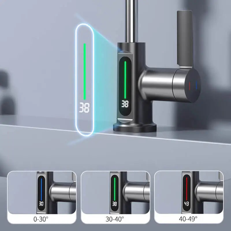 Waterfall Temperature Digital Display Basin Faucet