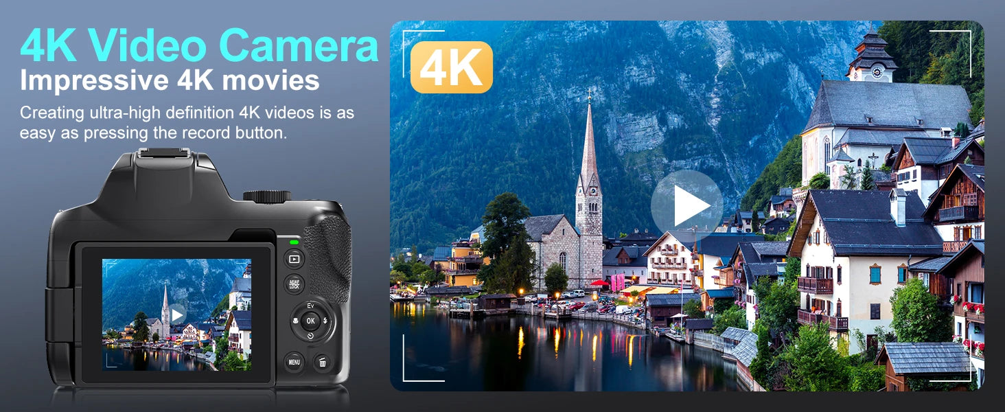 4K HD Digital Camera for Photography &amp; Vlogging