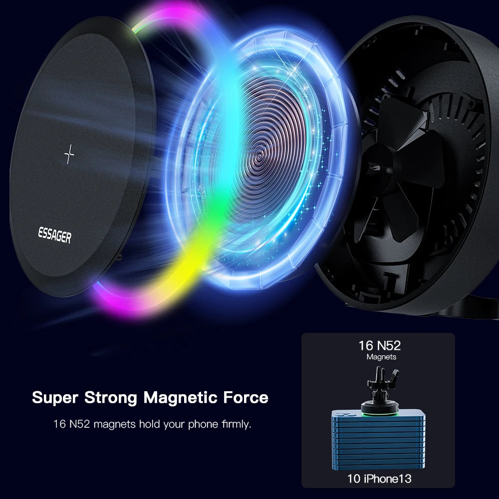 RGB Magnetic Car Phone Holder &amp; Wireless Charger