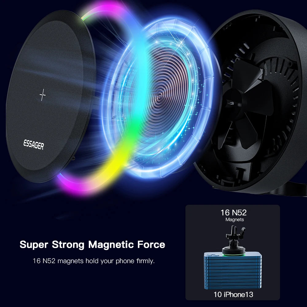 RGB Magnetic Car Phone Holder & Wireless Charger