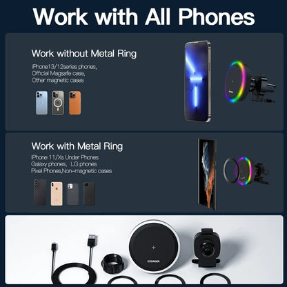 RGB Magnetic Car Phone Holder &amp; Wireless Charger