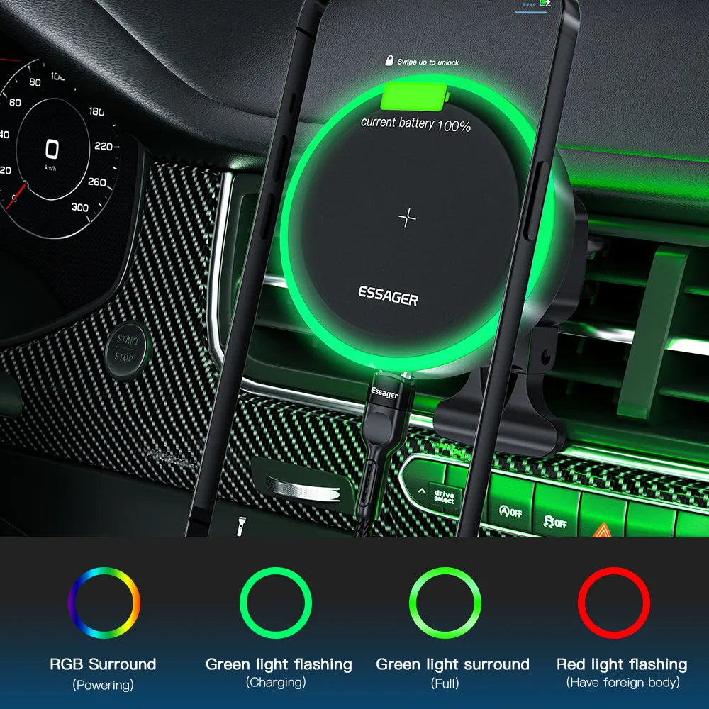 RGB Magnetic Car Phone Holder &amp; Wireless Charger